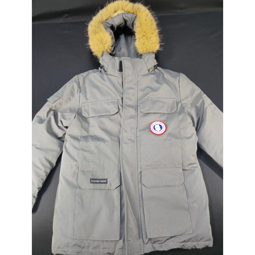 Classic Vogue Men's 2XL Gray Down Parka Faux Fur Hood Winter Jacket Coat Heavy - Picture 2 of 9